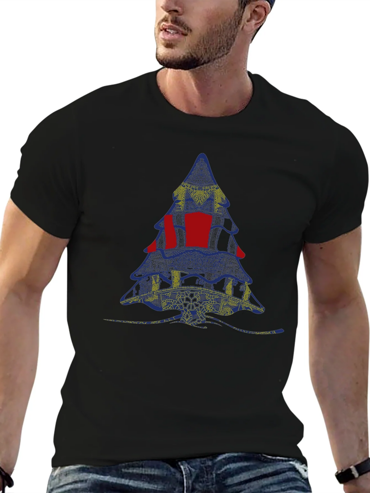 Abstract Christmas Tree Graphic Tee - Black product image 6