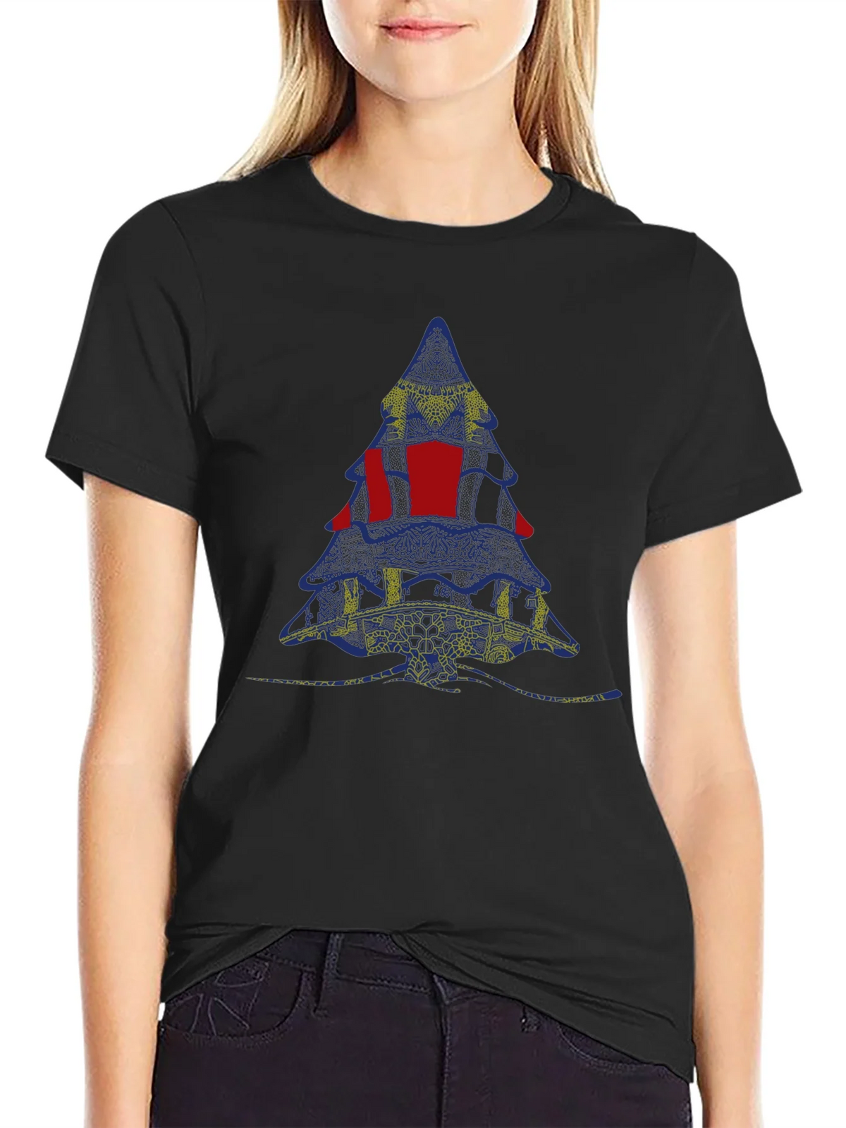 Abstract Christmas Tree Graphic Tee - Black product image 2