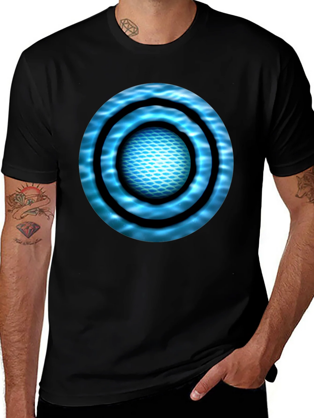 Abstract Blue Circle Design Black T-Shirt product image 1