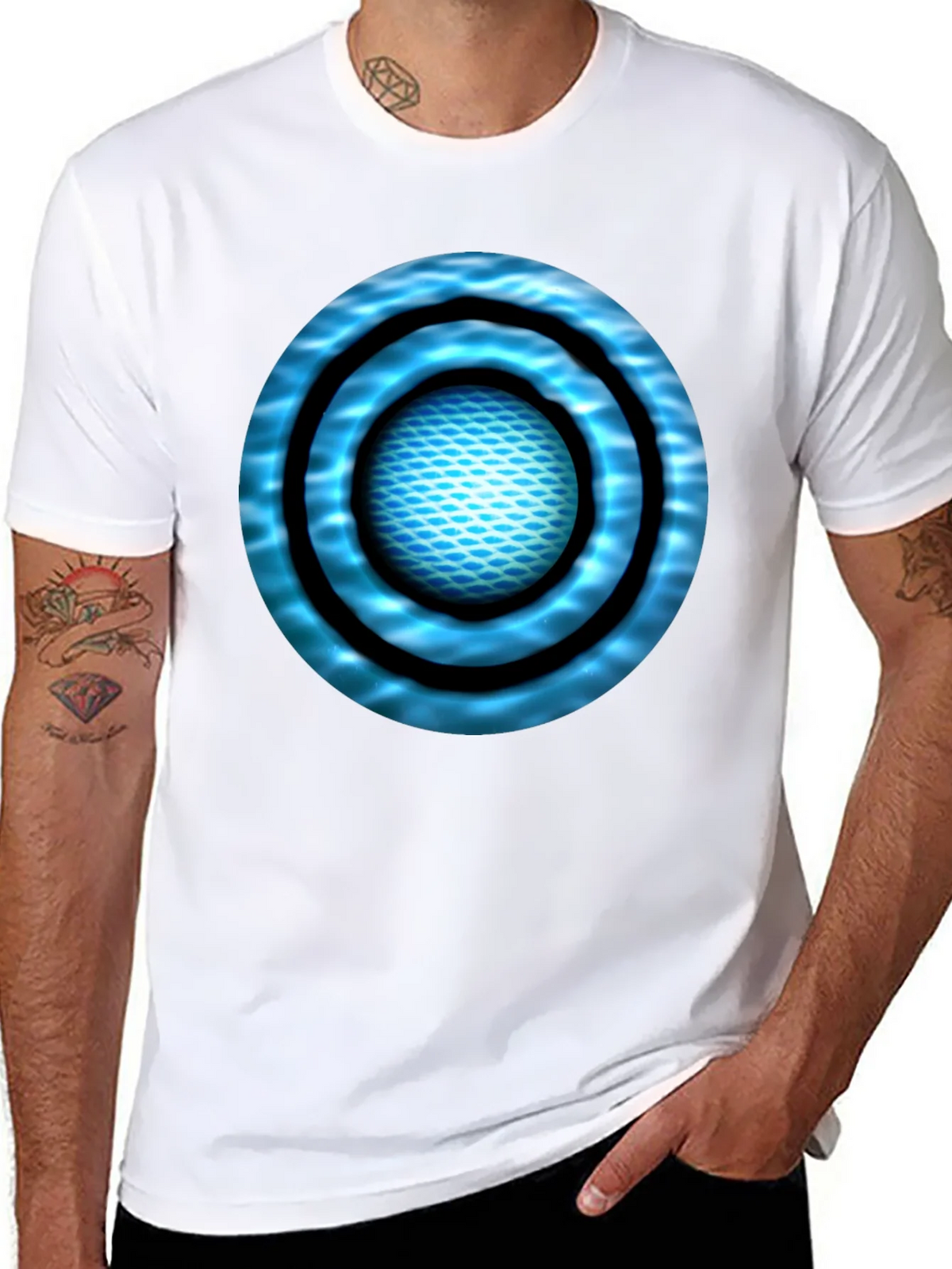 Abstract Blue Circle Design Black T-Shirt product image 7