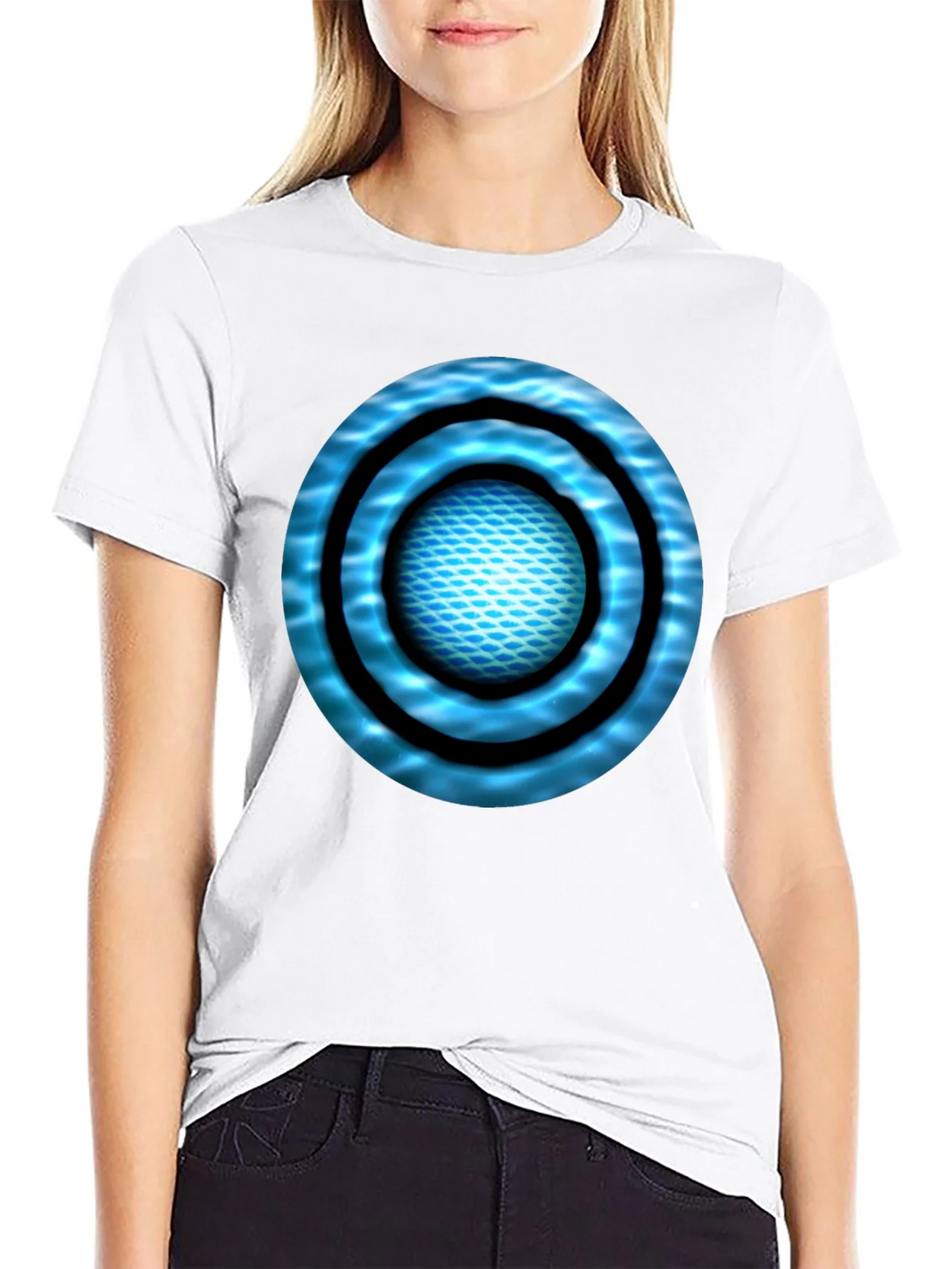 Abstract Blue Circle Design Black T-Shirt product image 8