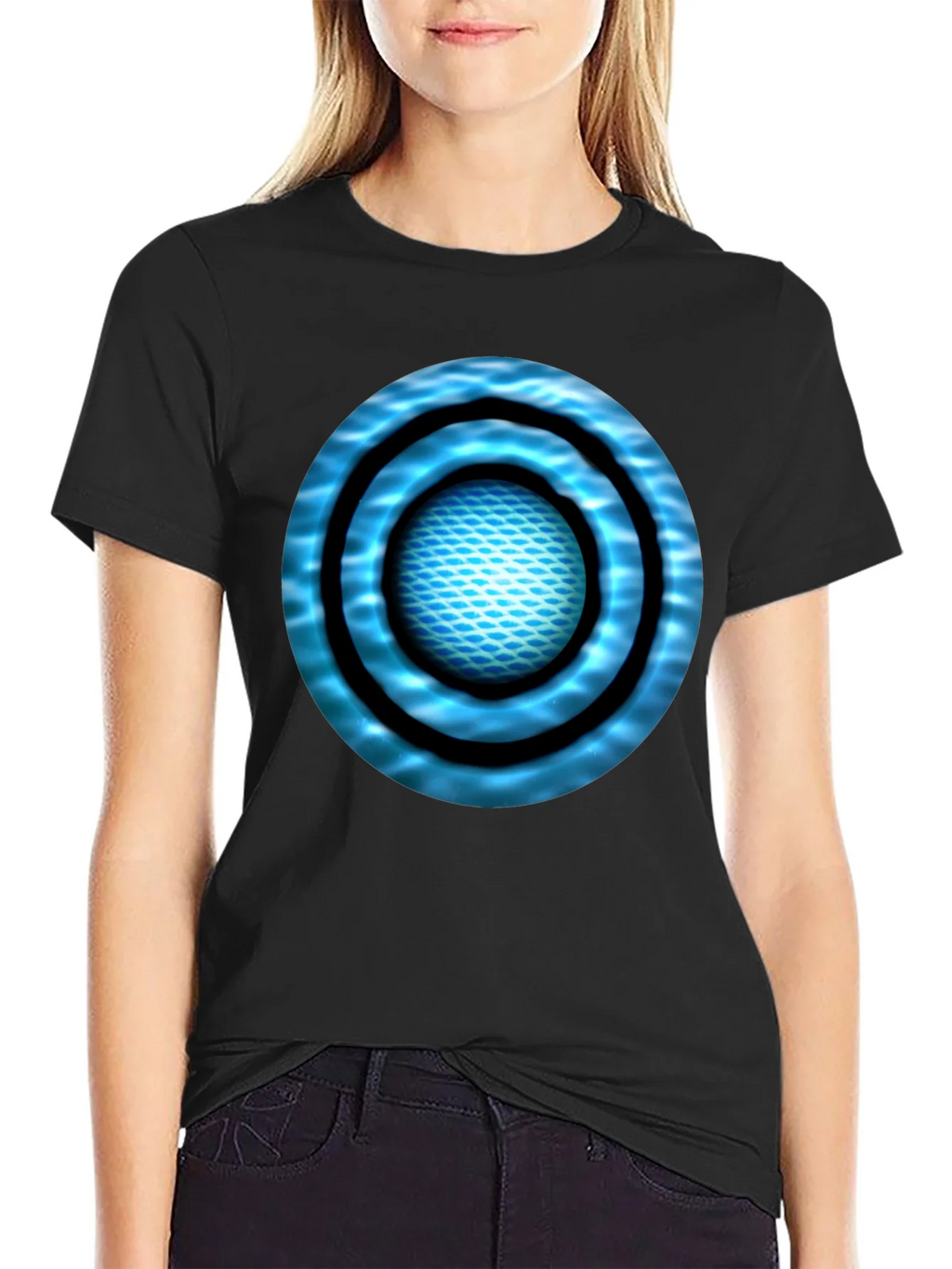 Abstract Blue Circle Design Black T-Shirt product image 2