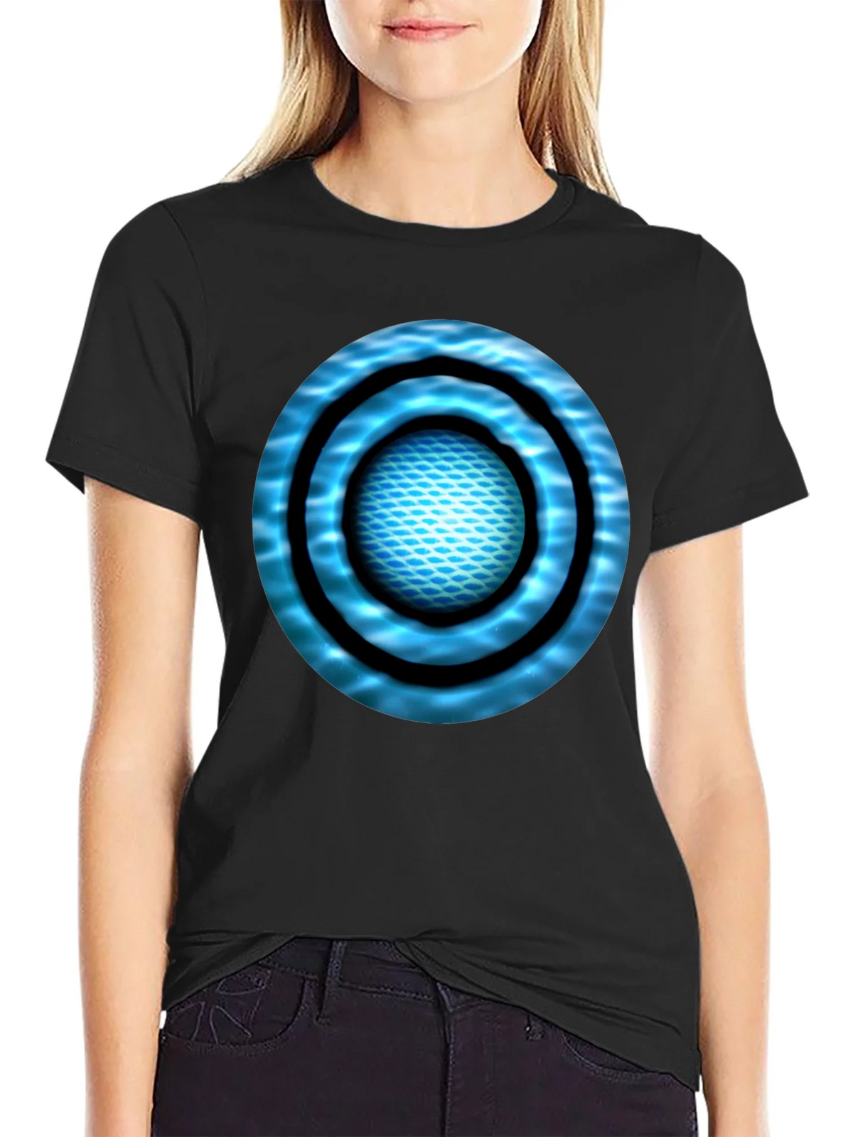 Abstract Blue Circle Design Black T-Shirt product image 2