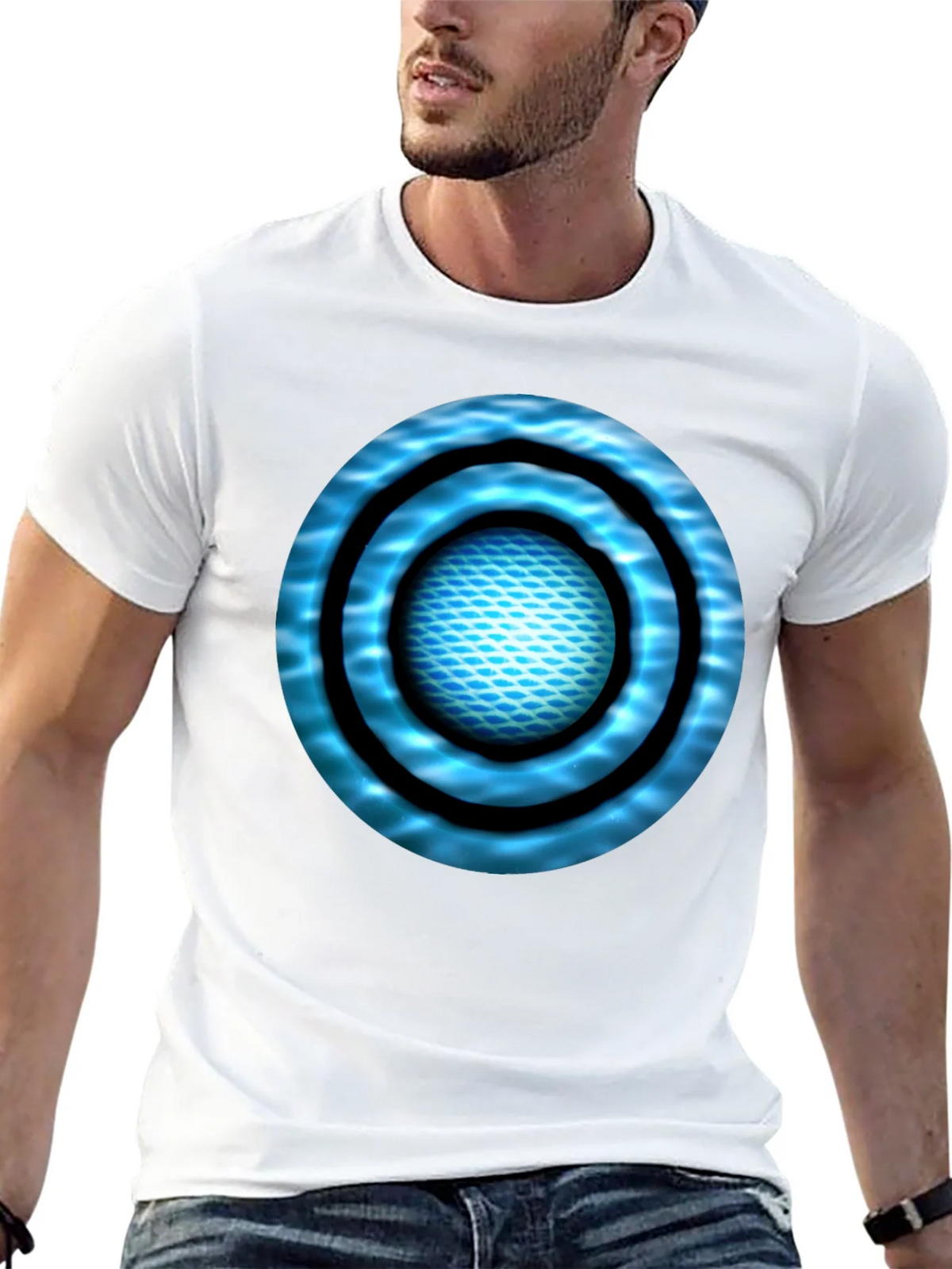 Abstract Blue Circle Design Black T-Shirt product image 12