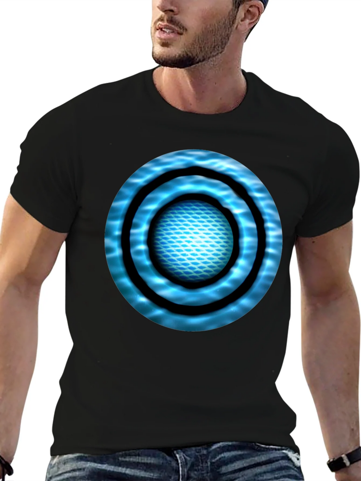 Abstract Blue Circle Design Black T-Shirt product image 6