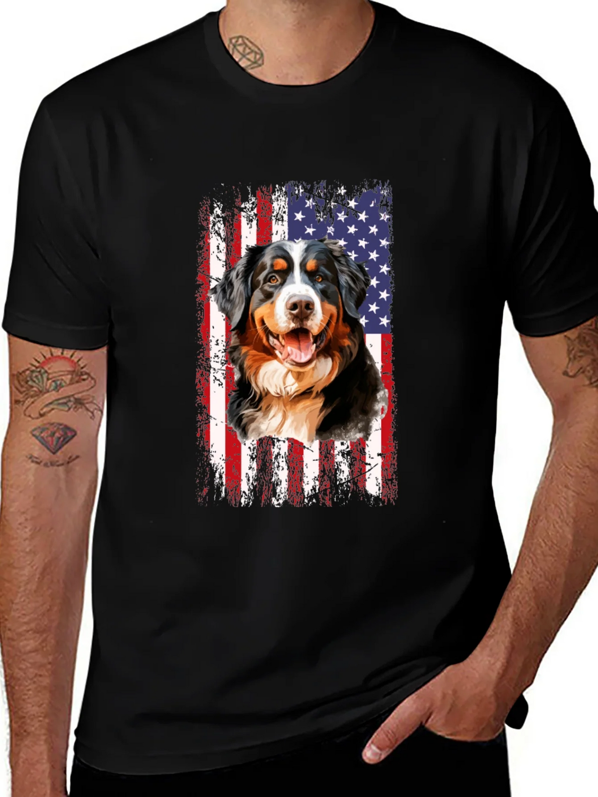 American Flag Bernese Mountain Dog T-Shirt product image 1
