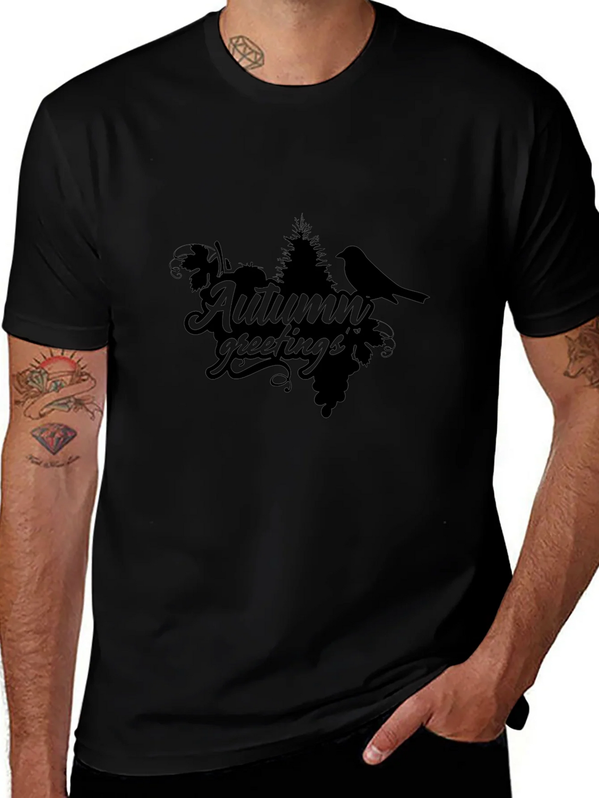 Autumn Greetings Black T-Shirt - Stylish & Unique product image 1