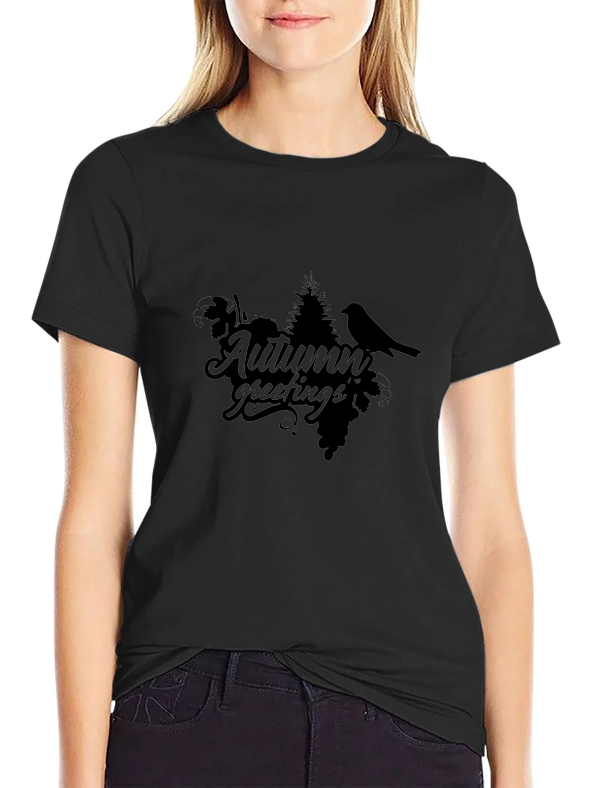 Autumn Greetings Black T-Shirt - Stylish & Unique product image 2